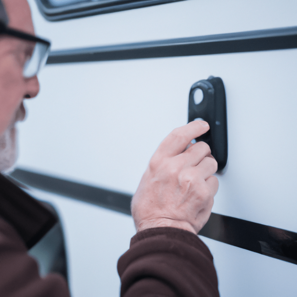 [H3] Installing an alarm system in a caravan

[H4] A photo of a person installing a high-tech alarm system in a caravan. Assuring maximum security for your vehicle.. Sigma 85 mm f/1.4. No text.
