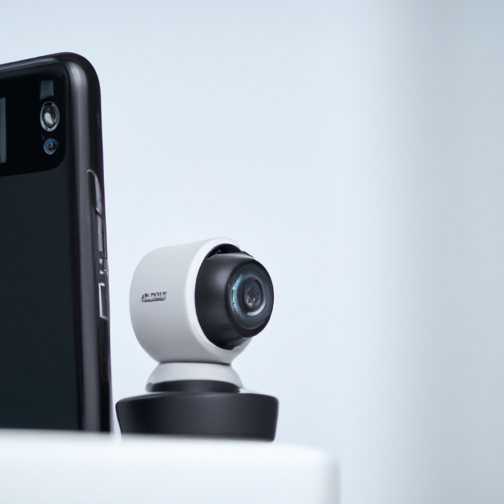 2 - A photo of a camera connected to a mobile device, providing constant access to live video and ensuring remote control over your home security. Sigma 85 mm f/1.4. No text.. Sigma 85 mm f/1.4. No text.