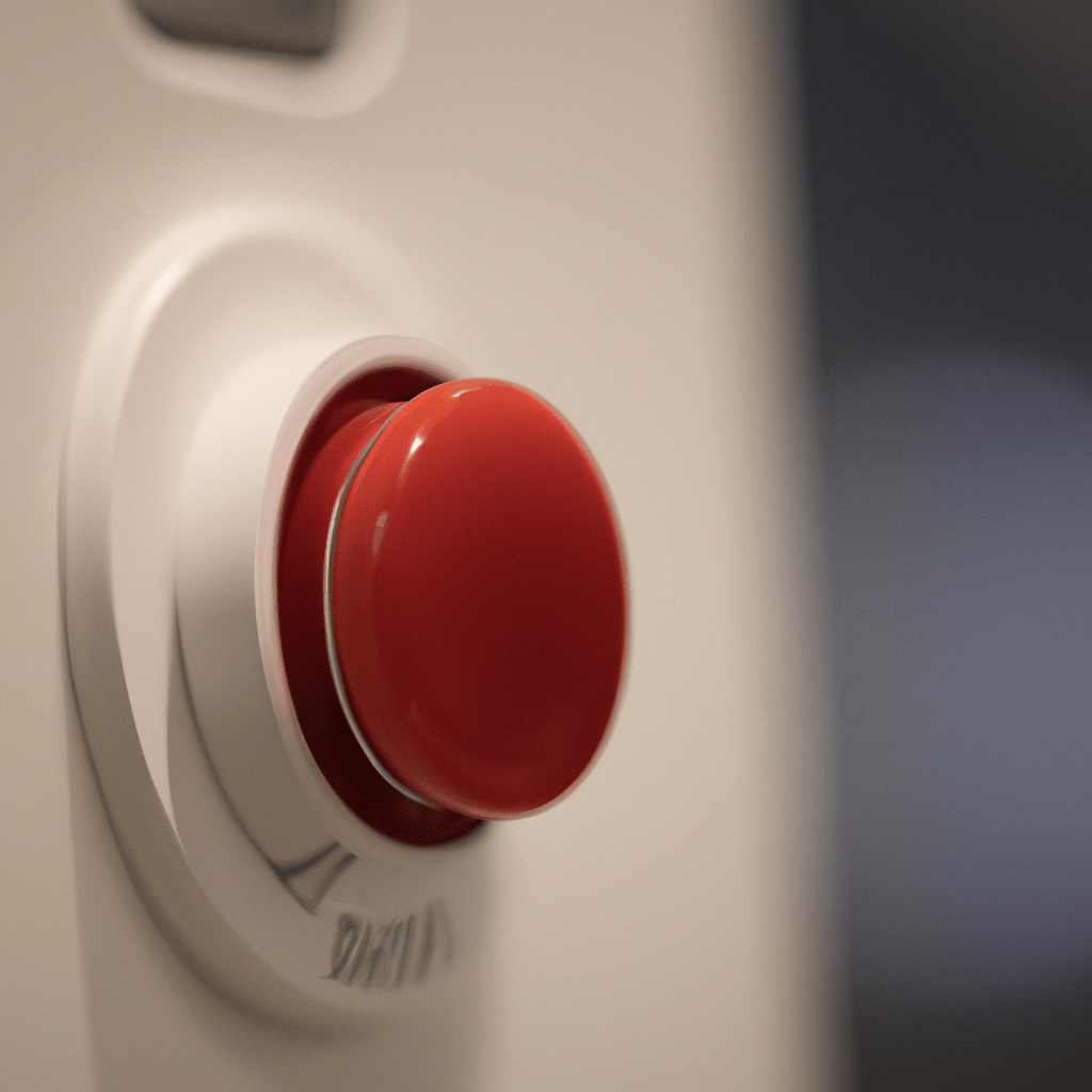 2 - [Photo] An alarm button with a red cover, ready to be pressed in case of emergency.. Sigma 85 mm f/1.4. No text.