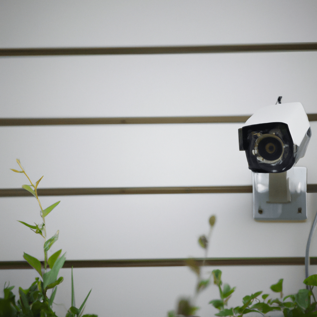 A home security camera system installed on the exterior of a house, providing visual monitoring and peace of mind. Sigma 85 mm f/1.4. No text.. Sigma 85 mm f/1.4. No text.