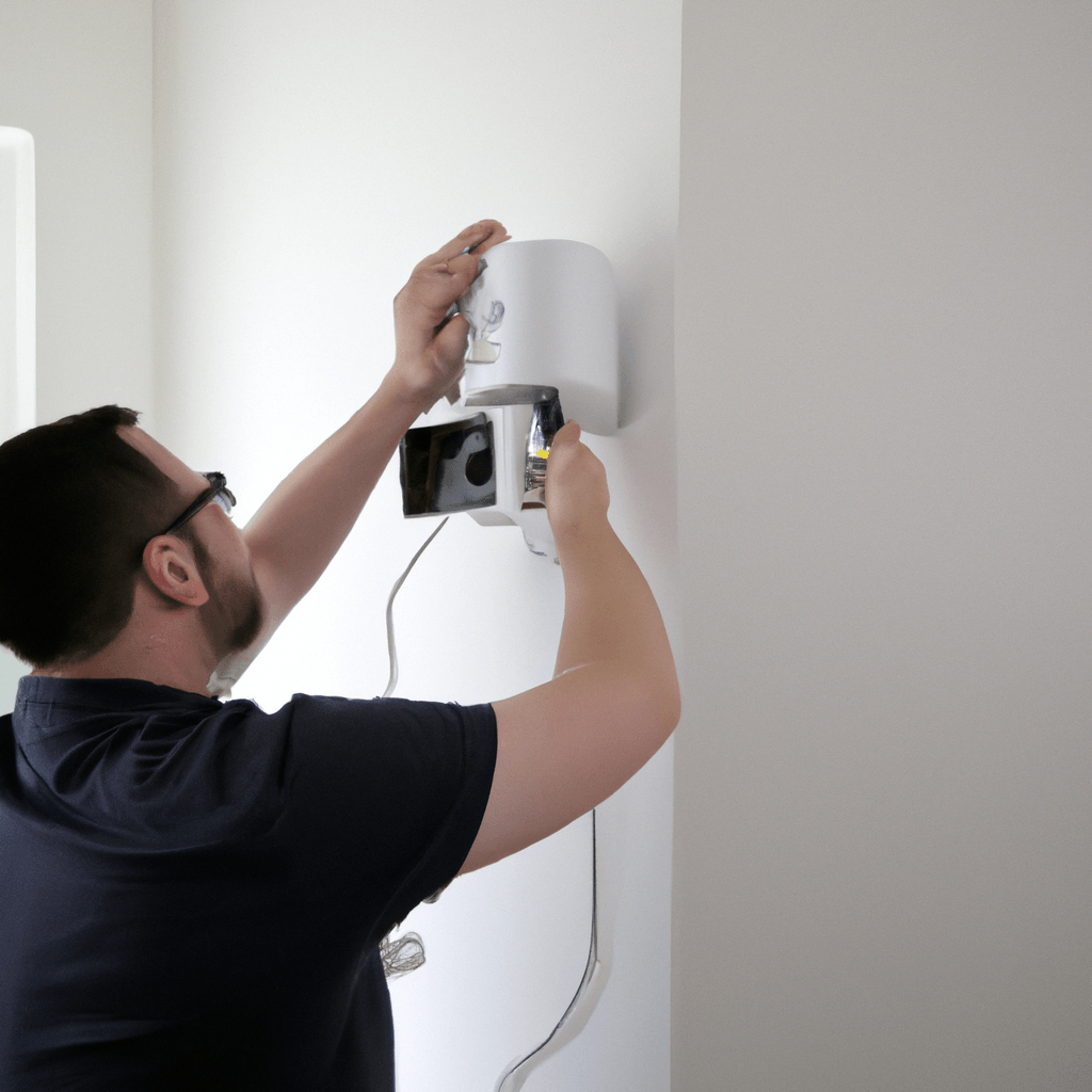 3 - [Image: A professional installer setting up the Jablotron security system for a safe and protected home.]. Sigma 85 mm f/1.4. No text.. Sigma 85 mm f/1.4. No text.