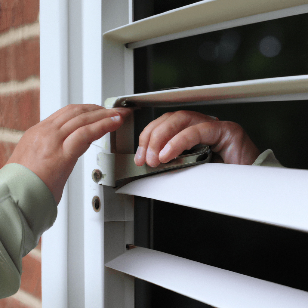 A photograph of a person carefully checking and closing a window before leaving, ensuring the security of their home. Canon 50 mm f/1.8. No text. Sigma 85 mm f/1.4. No text.. Sigma 85 mm f/1.4. No text.