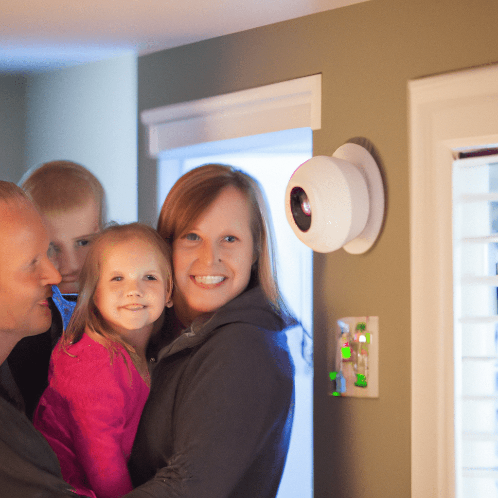 [Image: A family feeling safe and secure with the Jablotron system installed in their home.]. Sigma 85 mm f/1.4. No text.