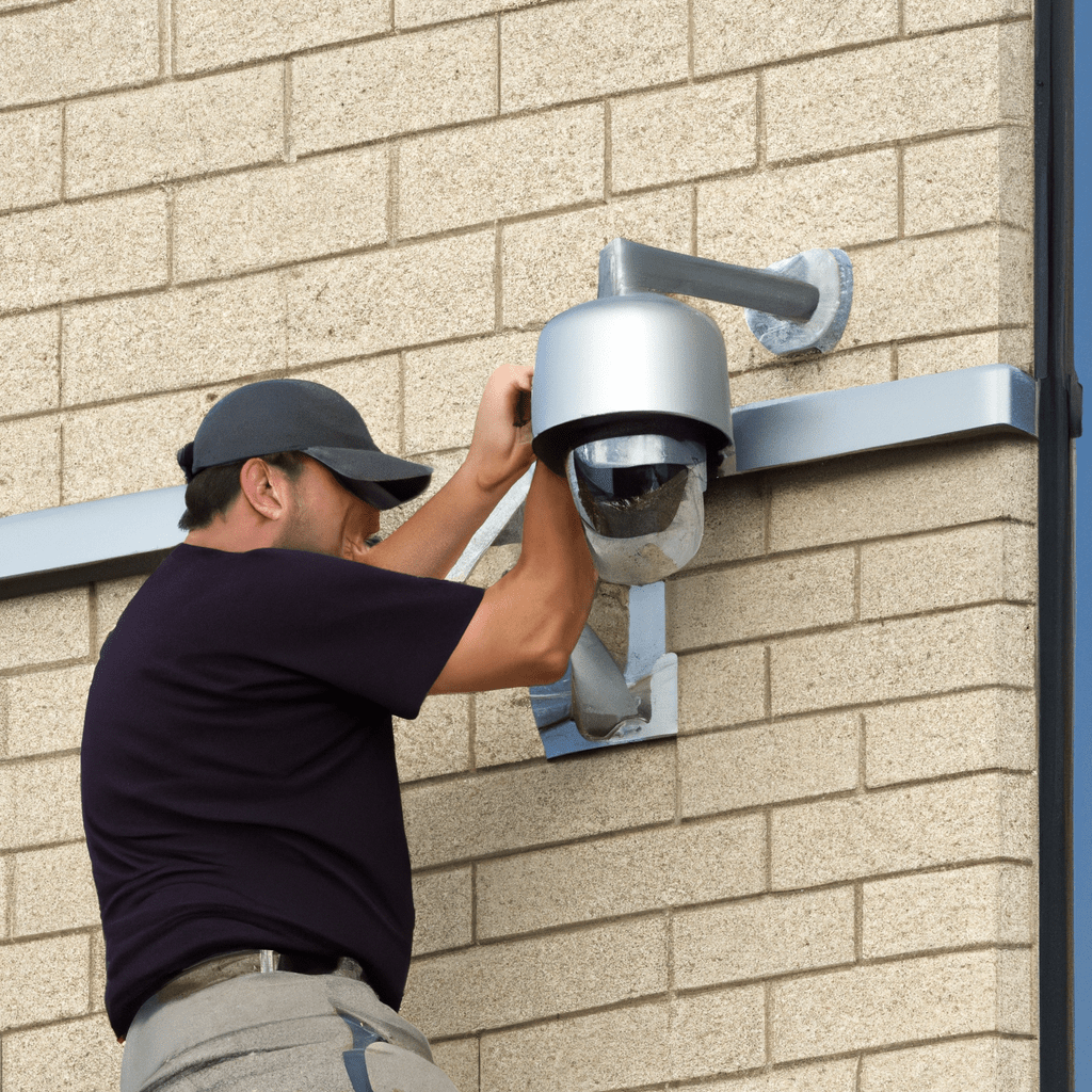 2 - A professional installing a state-of-the-art security camera system at a commercial property.. Sigma 85 mm f/1.4. No text.