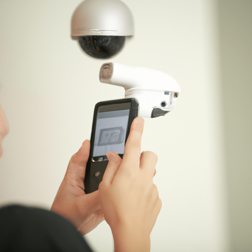 2 - [Image: A woman setting up a security camera using a mobile app.]. Sigma 85 mm f/1.4. No text.. Sigma 85 mm f/1.4. No text.