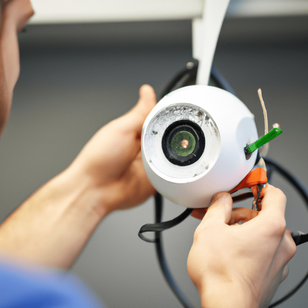 A close-up of a technician performing maintenance on a security camera system, ensuring its reliable performance. Sigma 85 mm f/1.4. No text.. Sigma 85 mm f/1.4. No text.
