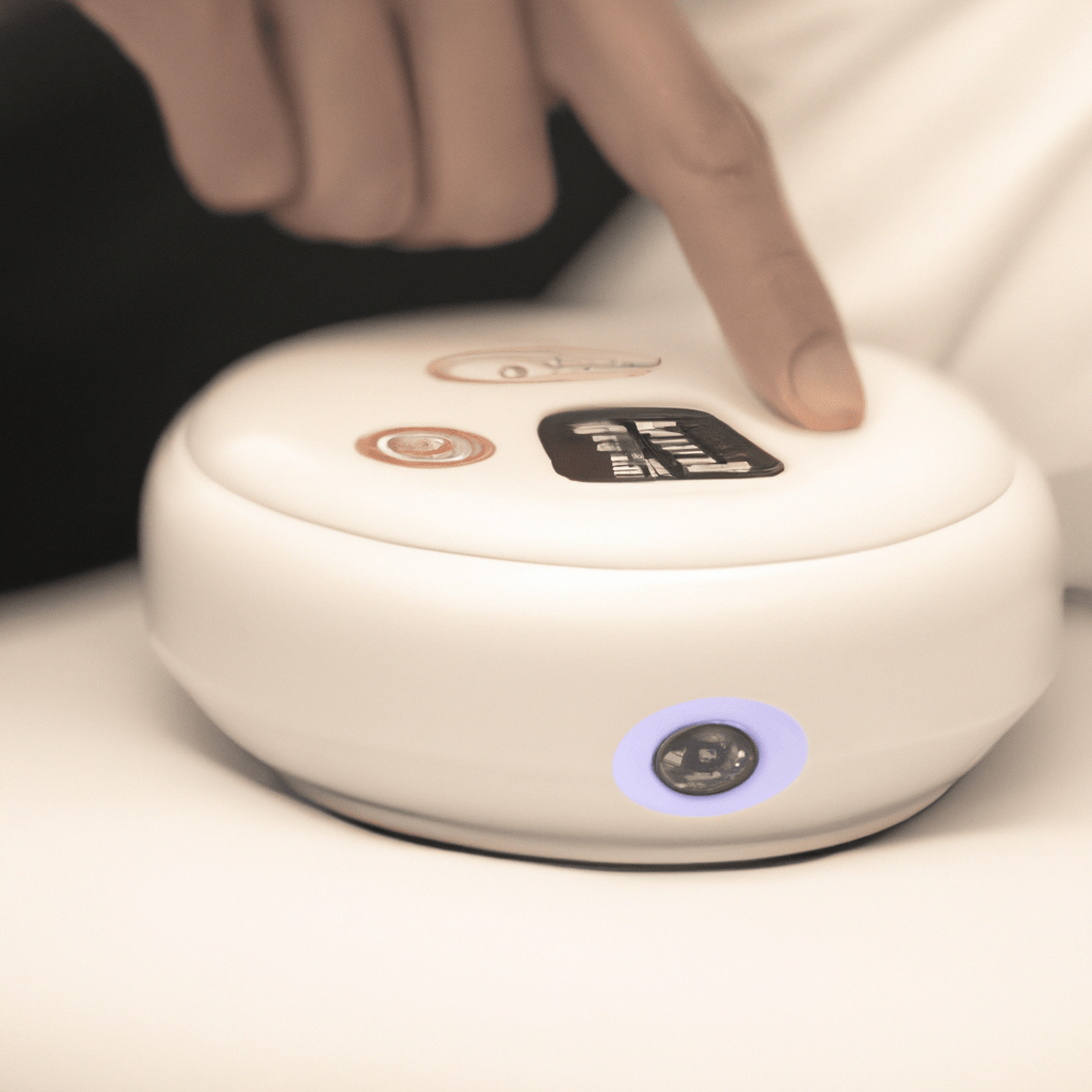 2 - A photo showing a person confidently using a wireless bedwetting alarm at home, highlighting its affordable price and easy accessibility.. Sigma 85 mm f/1.4. No text.