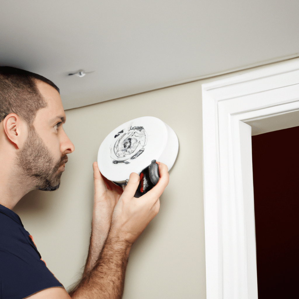 A photo of a professional technician installing a wireless home alarm system, ensuring top-notch security and peace of mind. Sigma 85 mm f/1.4. No text.. Sigma 85 mm f/1.4. No text.