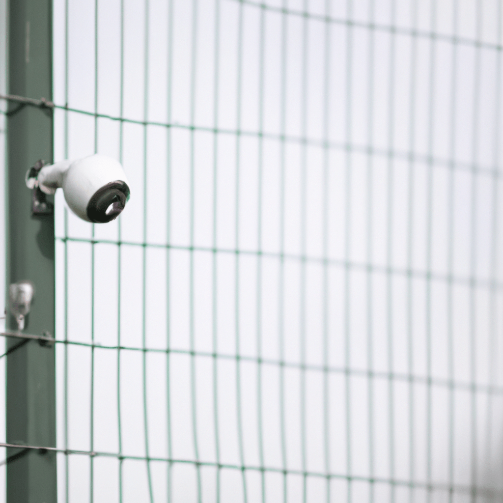 1 - [CAMERA] A photo of a high-quality and reliable alarm system installed on a fence, ensuring maximum security and peace of mind.. Sigma 85 mm f/1.4. No text.