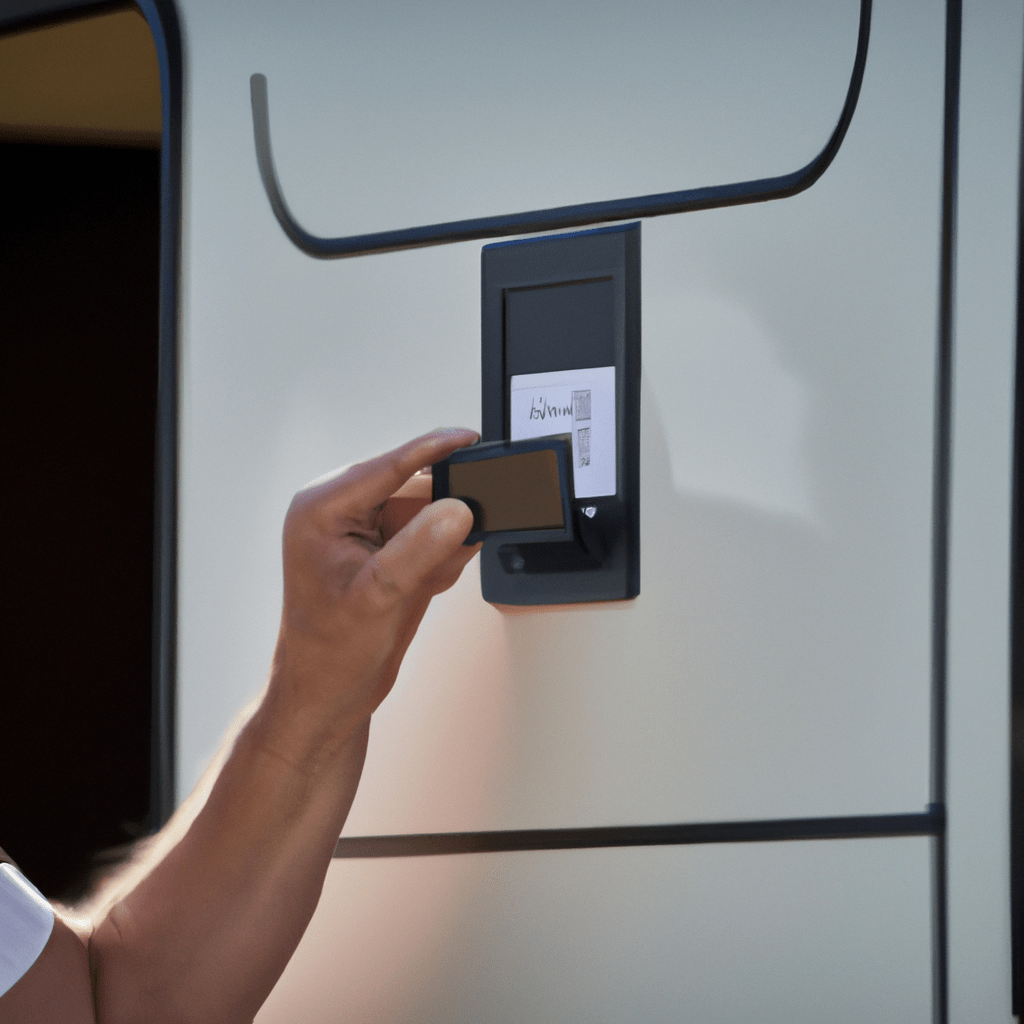 3 - A photo of a person using biometric identification to access the camper van alarm. Secure and convenient verification of identity. Sigma 85 mm f/1.4. No text.. Sigma 85 mm f/1.4. No text.