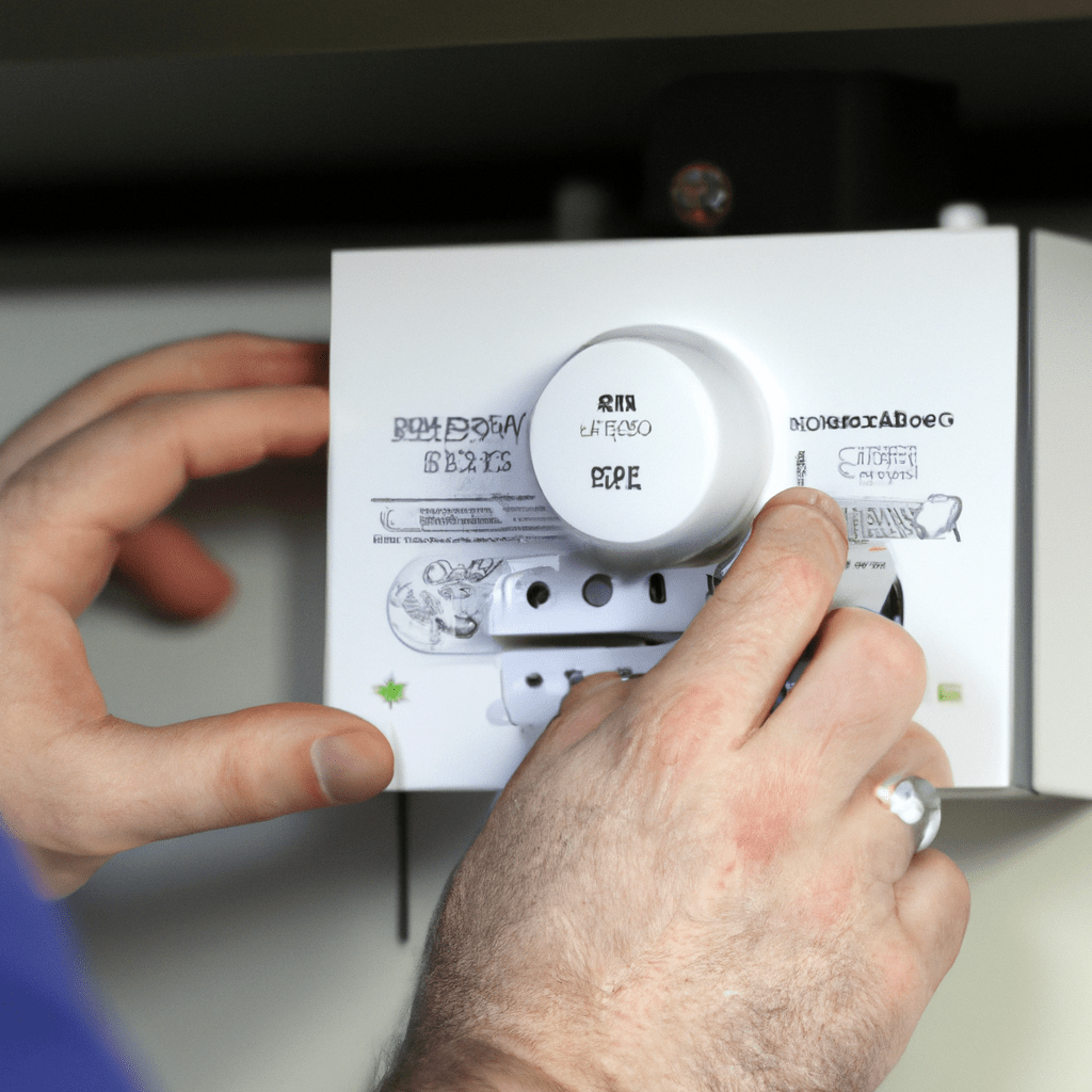 5 - A close-up of a technician performing a routine maintenance check on a wired home alarm system. Sigma 85 mm f/1.4. No text.. Sigma 85 mm f/1.4. No text.