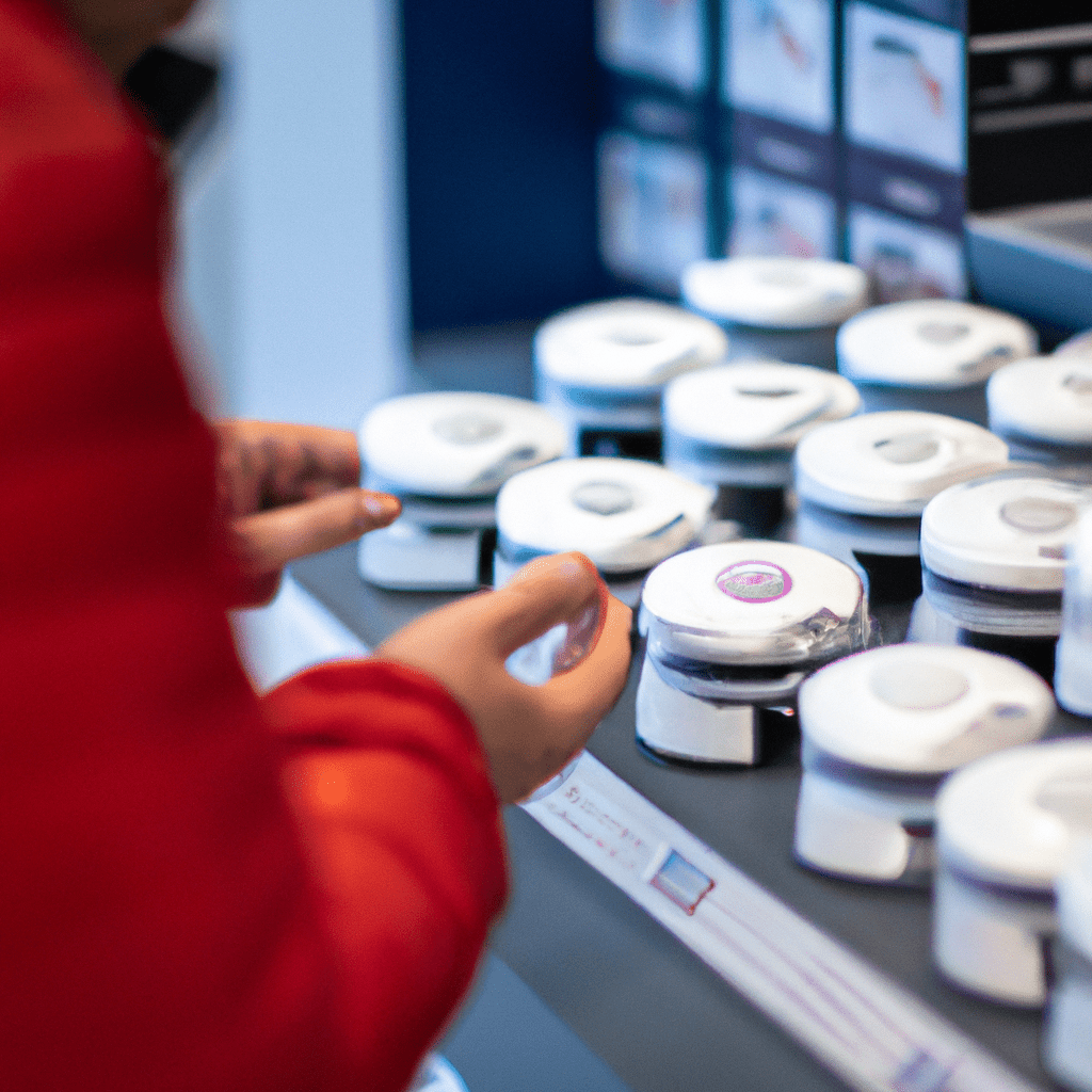 A photo of a person comparing different smoke detectors in a store, carefully considering the features and reliability before making a purchase. Sigma 85 mm f/1.4. No text.. Sigma 85 mm f/1.4. No text.