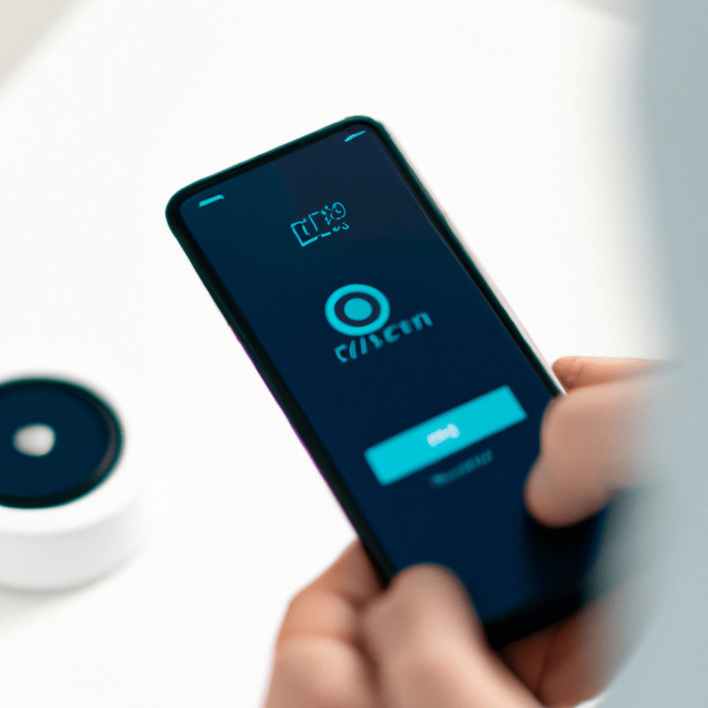 [Photo description: A person setting up their Evolveo Alarm system on their smartphone. The app provides easy control and monitoring, ensuring the safety and security of their home.]. Sigma 85 mm f/1.4. No text.