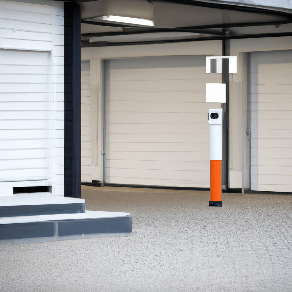 [A photo of a modern garage with a GSM alarm system installed, protecting the vehicles from potential thieves.]. Sigma 85 mm f/1.4. No text.
