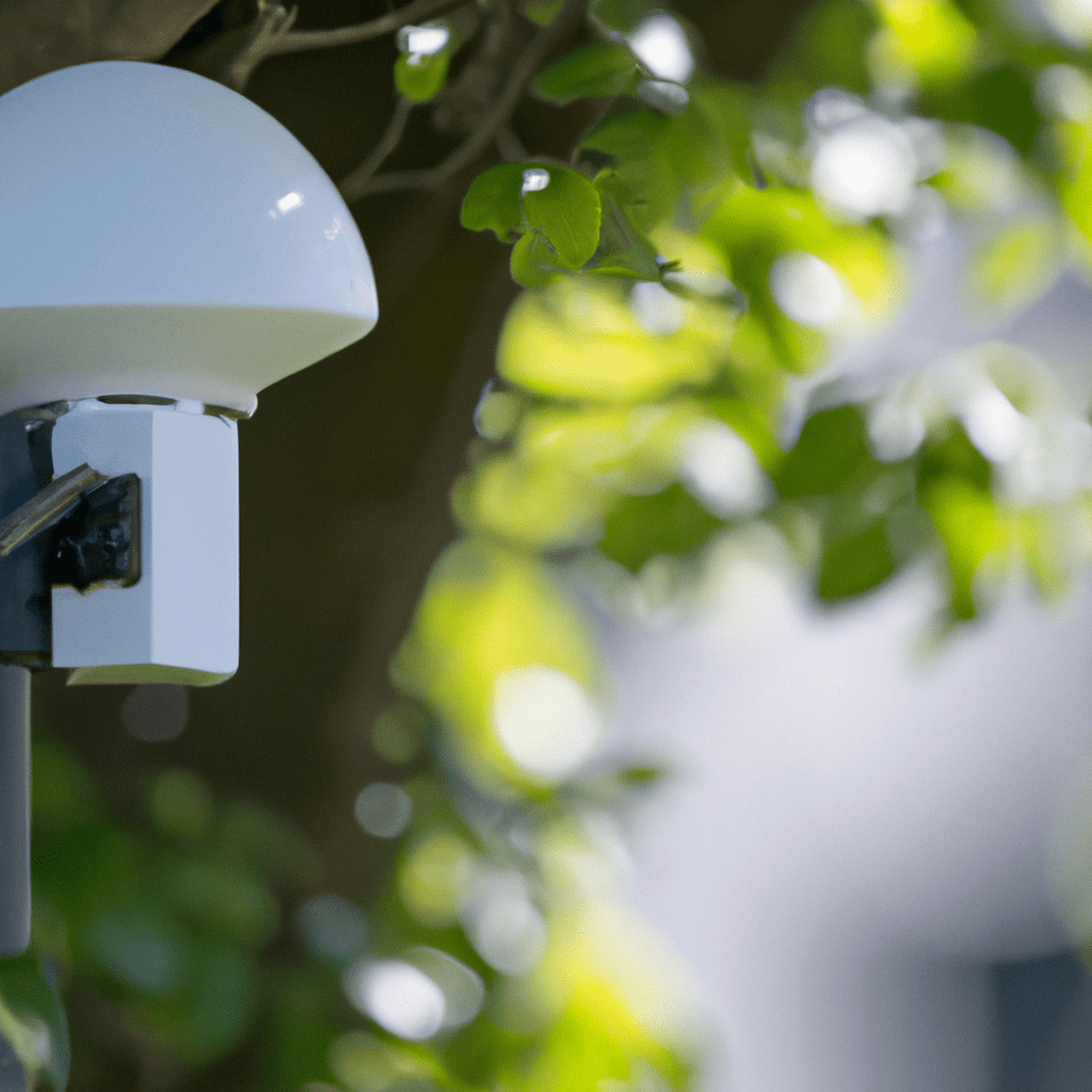 [PIR sensor installed in a garden, providing reliable security and early detection of intruders.]. Sigma 85 mm f/1.4. No text.
