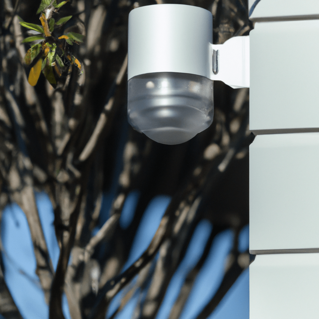 3 - A photo illustrating the improper placement of an outdoor motion detector, leading to compromised detection capabilities and potential false alarms. Sigma 85 mm f/1.4. No text.. Sigma 85 mm f/1.4. No text.