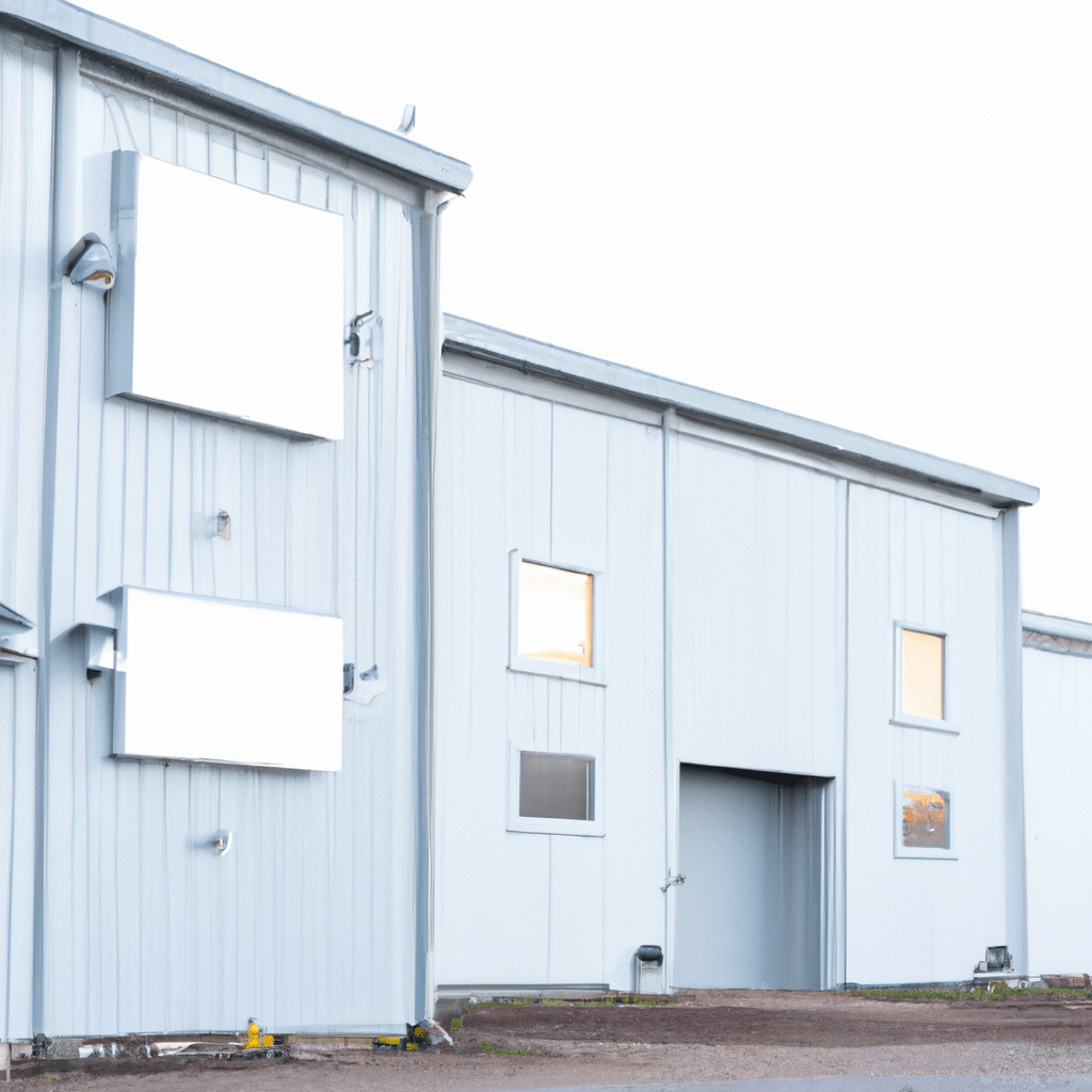 The photo shows a large industrial building with an advanced EZS system ensuring enhanced security and control over various processes.. Sigma 85 mm f/1.4. No text.