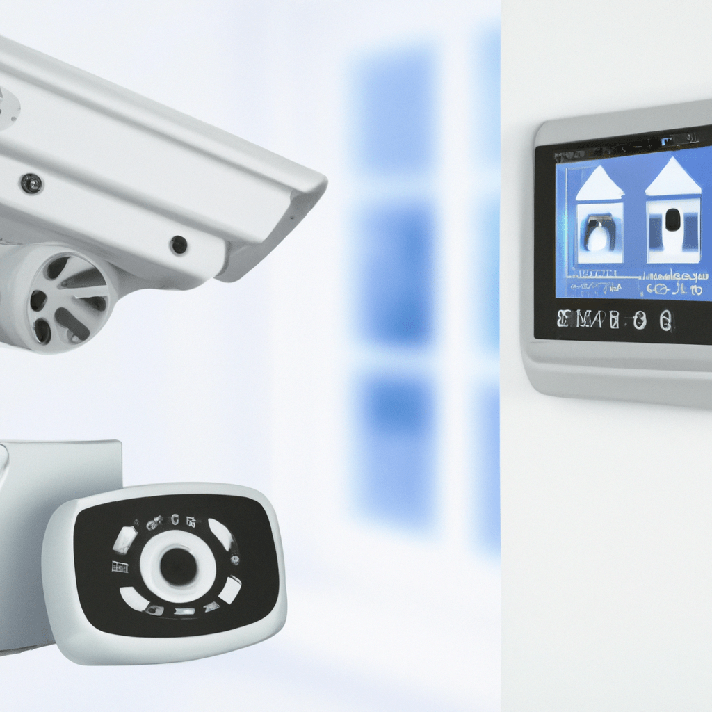 [An image of a modern home security system with cameras and sensors.] 