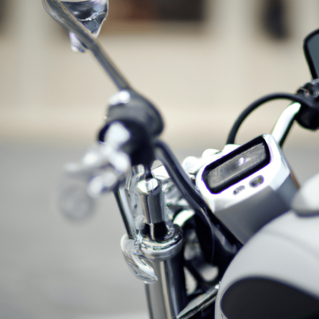 [Photo: A motorbike with a high-quality alarm system, providing maximum security and peace of mind.]. Sigma 85 mm f/1.4. No text.