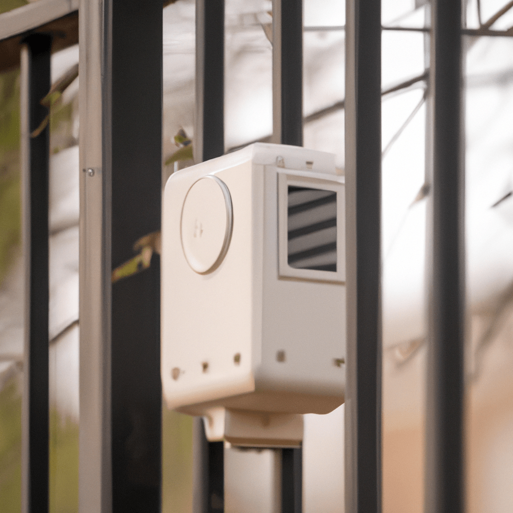 A photo of an outdoor motion detector properly installed, ensuring maximum security and protection.. Sigma 85 mm f/1.4. No text.