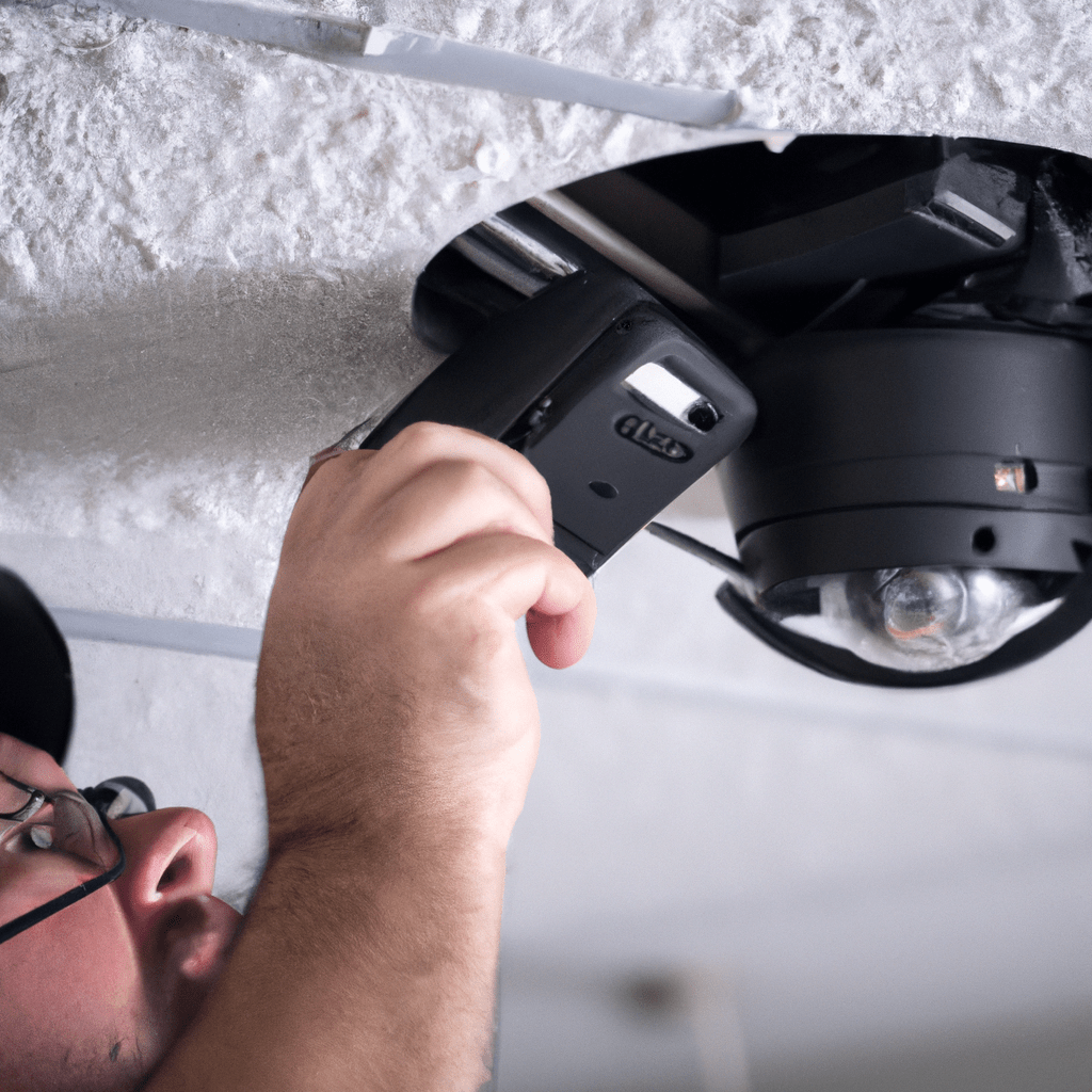 A photo of a professional technician installing security cameras, ensuring proper placement, connection, and functionality. Canon 50 mm f/1.8. No text.. Sigma 85 mm f/1.4. No text.. Sigma 85 mm f/1.4. No text.
