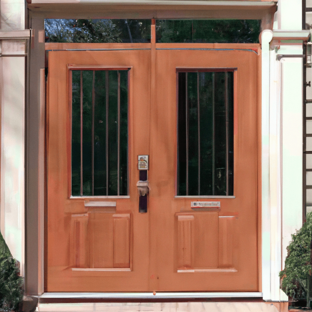 A photo of a sturdy security door, designed to provide maximum protection for your home and peace of mind for your family. Made from high-quality materials and equipped with advanced lock systems, these doors ensure resistance against unauthorized access and enhance the security of your living space. Choose a design that complements your home's aesthetic while prioritizing safety. Invest in security doors for a secure and tranquil living environment.. Sigma 85 mm f/1.4. No text.