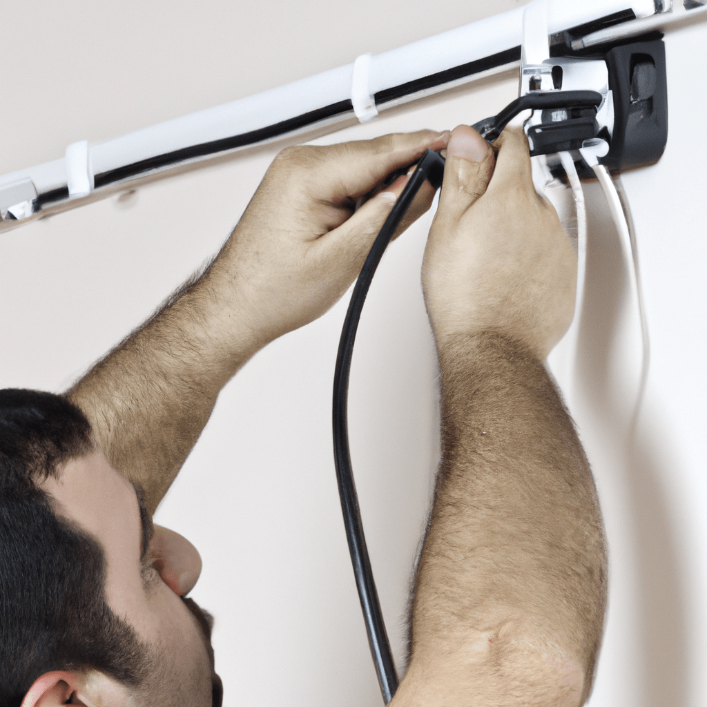 2 - [An image of a professional security system installer connecting cables in a house, ensuring a proper installation.]. Sigma 85 mm f/1.4. No text.
