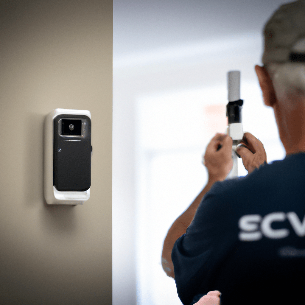 A photo showcasing the installation and setup of the Evolveo Securix home security system. Technicians are seen carefully positioning sensors and cameras, ensuring a comprehensive coverage for maximum protection.. Sigma 85 mm f/1.4. No text.