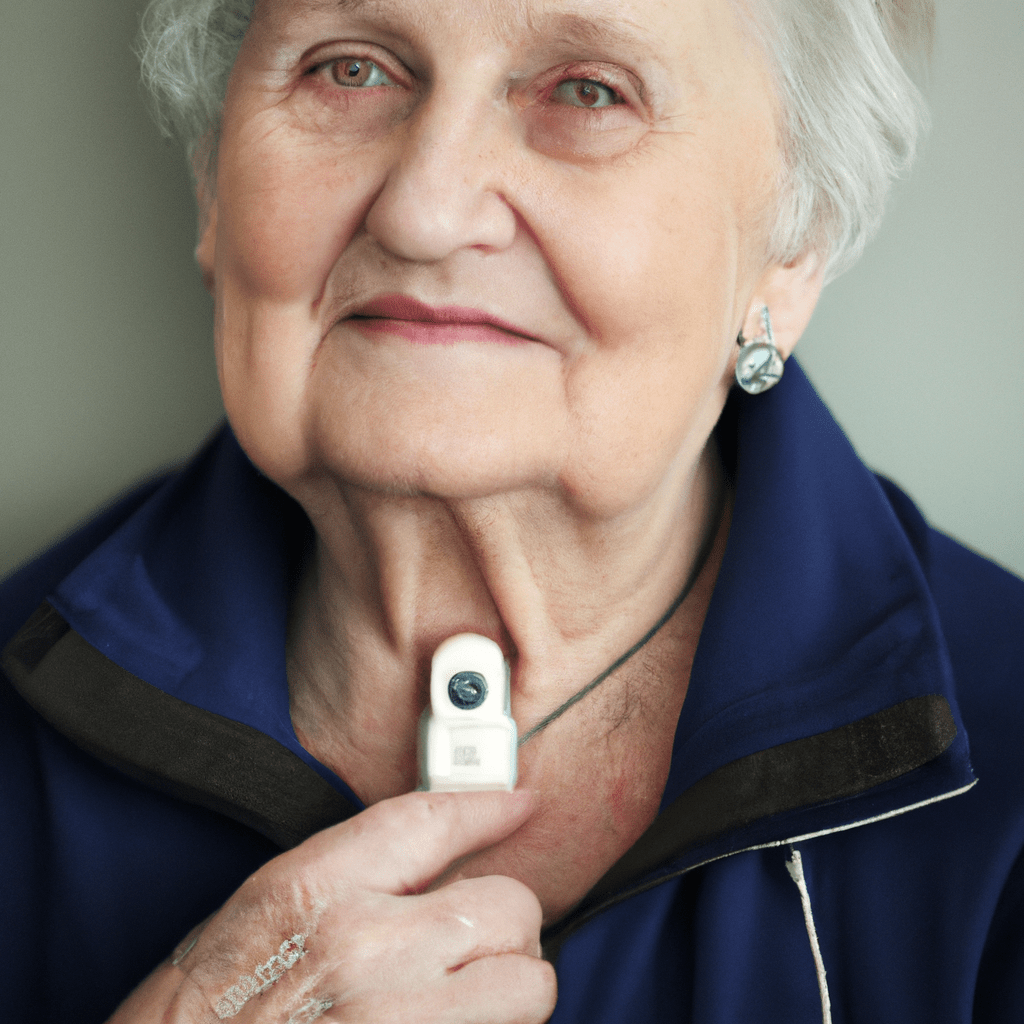 2 - [A senior woman wearing a GPS-enabled pendant alarm for added safety and peace of mind.]. Canon 50 mm f/1.8. No text.. Sigma 85 mm f/1.4. No text.
