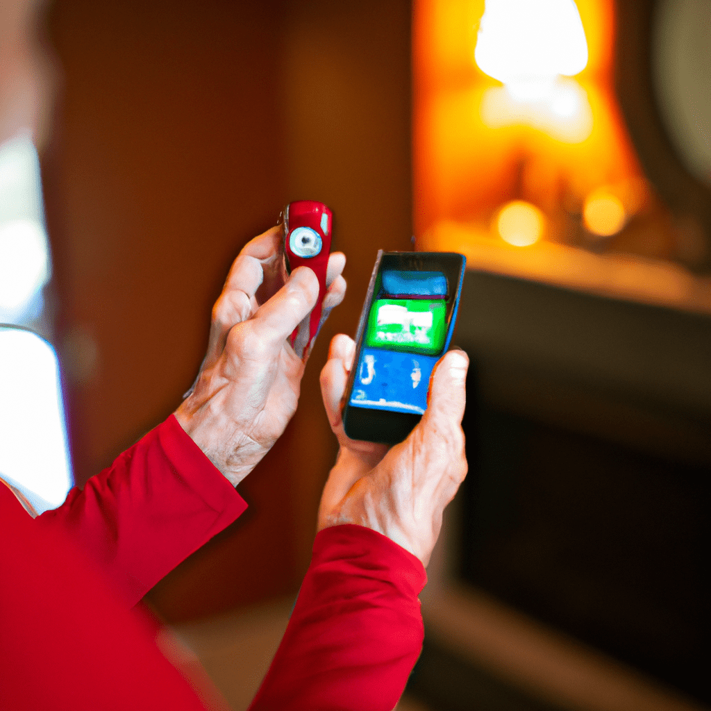 A photo of a senior using a mobile application to set emergency contacts for their pendant alarm, ensuring quick and effective assistance in case of emergency. Sigma 85 mm f/1.4. No text.. Sigma 85 mm f/1.4. No text.