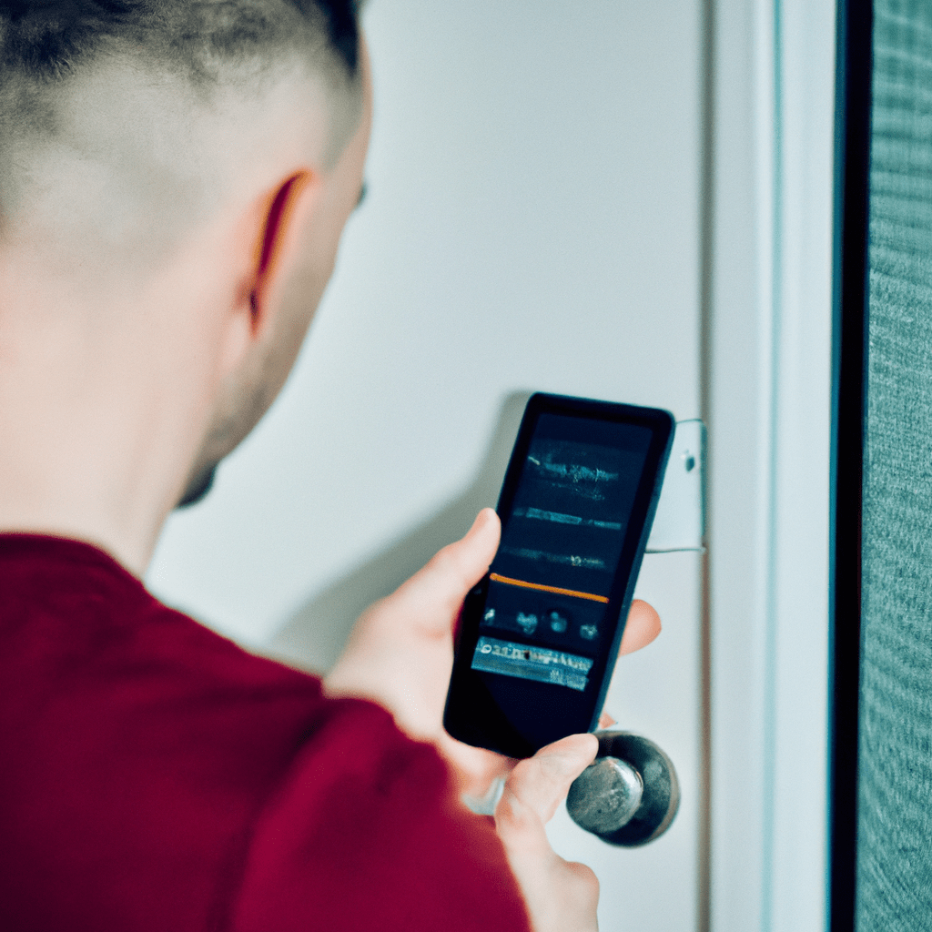 3 - [Man using a smartphone to control and monitor window and door alarms]. Sony Alpha A7III. No text.. Sigma 85 mm f/1.4. No text.
