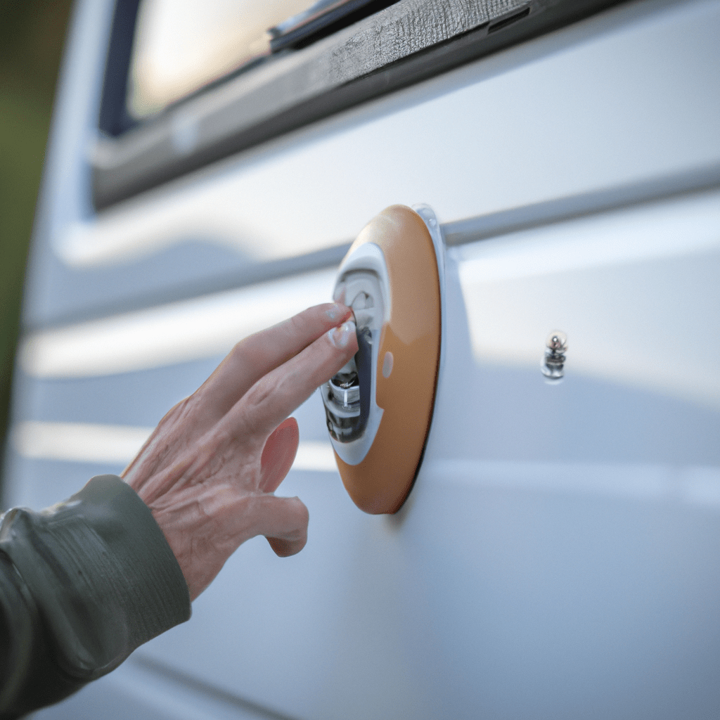 2 - A photo of a person entering a code to activate the camper van alarm. Secure and convenient access to the alarm system.. Sigma 85 mm f/1.4. No text.