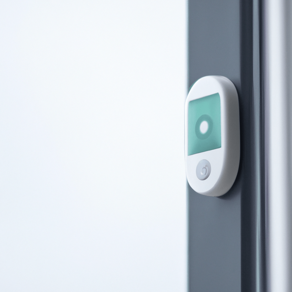 A photo of a modern electronic window alarm with smart mobile connectivity, ensuring immediate notification and a loud sound in case of any window intrusion. Comparison of different window alarm types helps to find the most suitable one for home security needs.. Sigma 85 mm f/1.4. No text.