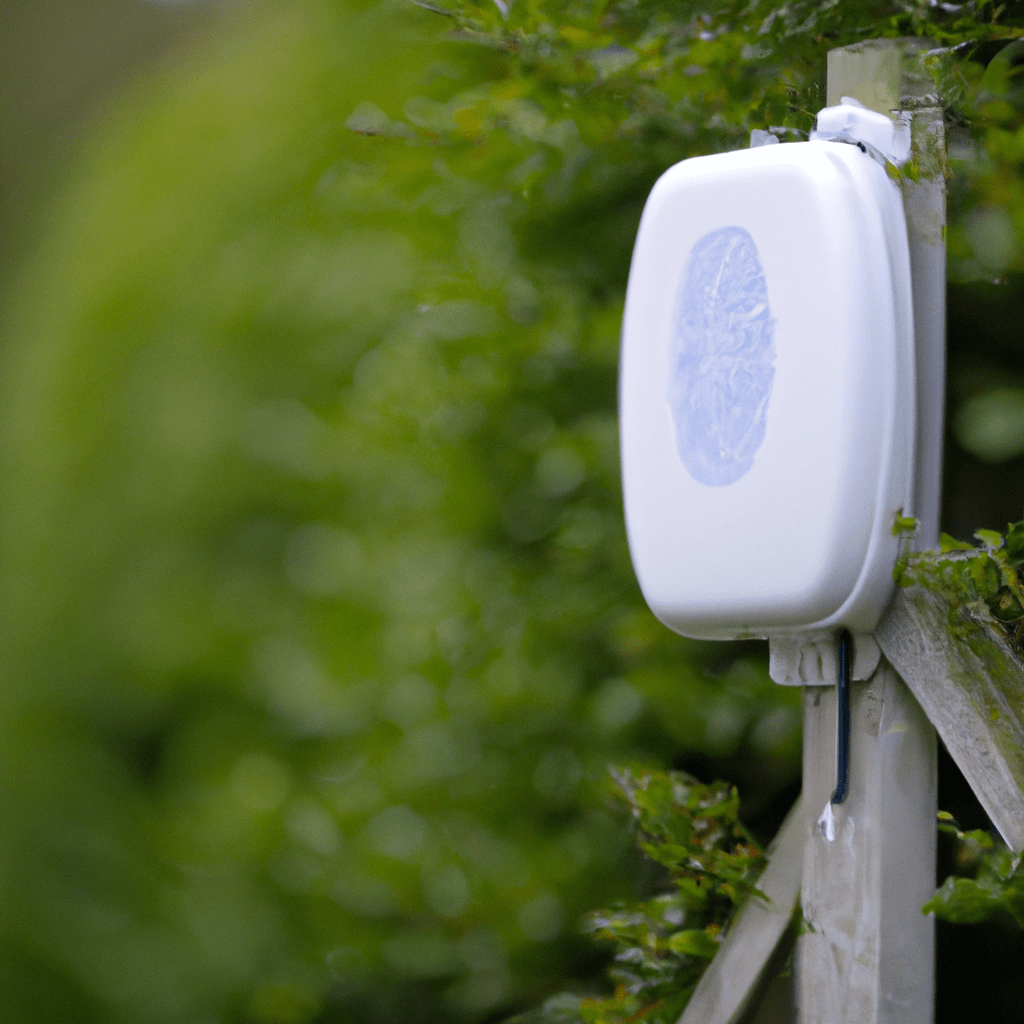 2 - [A wireless alarm system installed in a garden, providing convenient and effective security without the need for complicated wiring. GSM technology allows for instant notifications and quick response to potential threats.]. Sigma 85 mm f/1.4. No text.