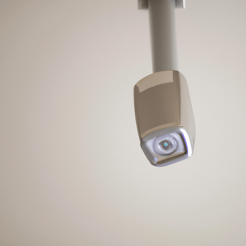 A photograph of a wireless motion detector mounted at an optimal height indoors, capturing movement along the main axis.. Sigma 85 mm f/1.4. No text.