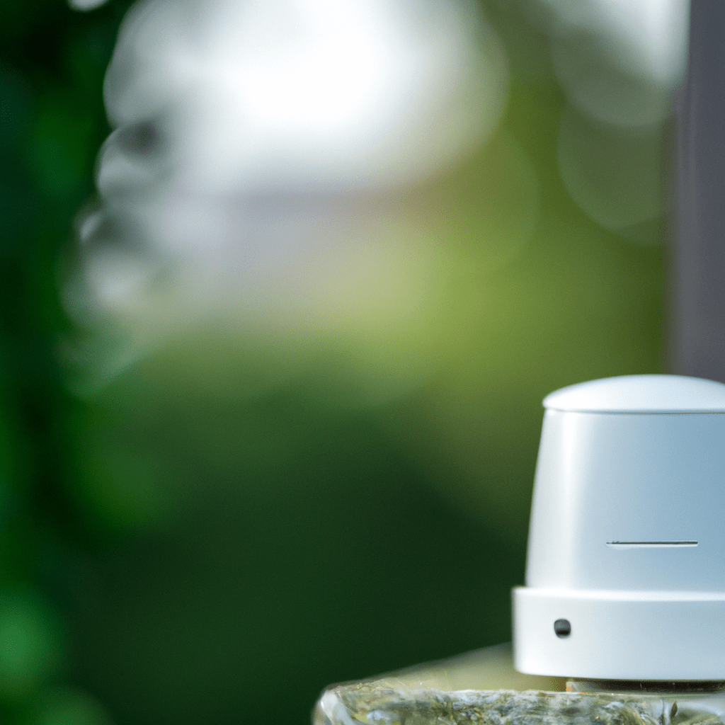 A photo of Alarm A, a wireless alarm system installed in a garden, providing reliable security with easy setup and a wide range of features.. Sigma 85 mm f/1.4. No text.