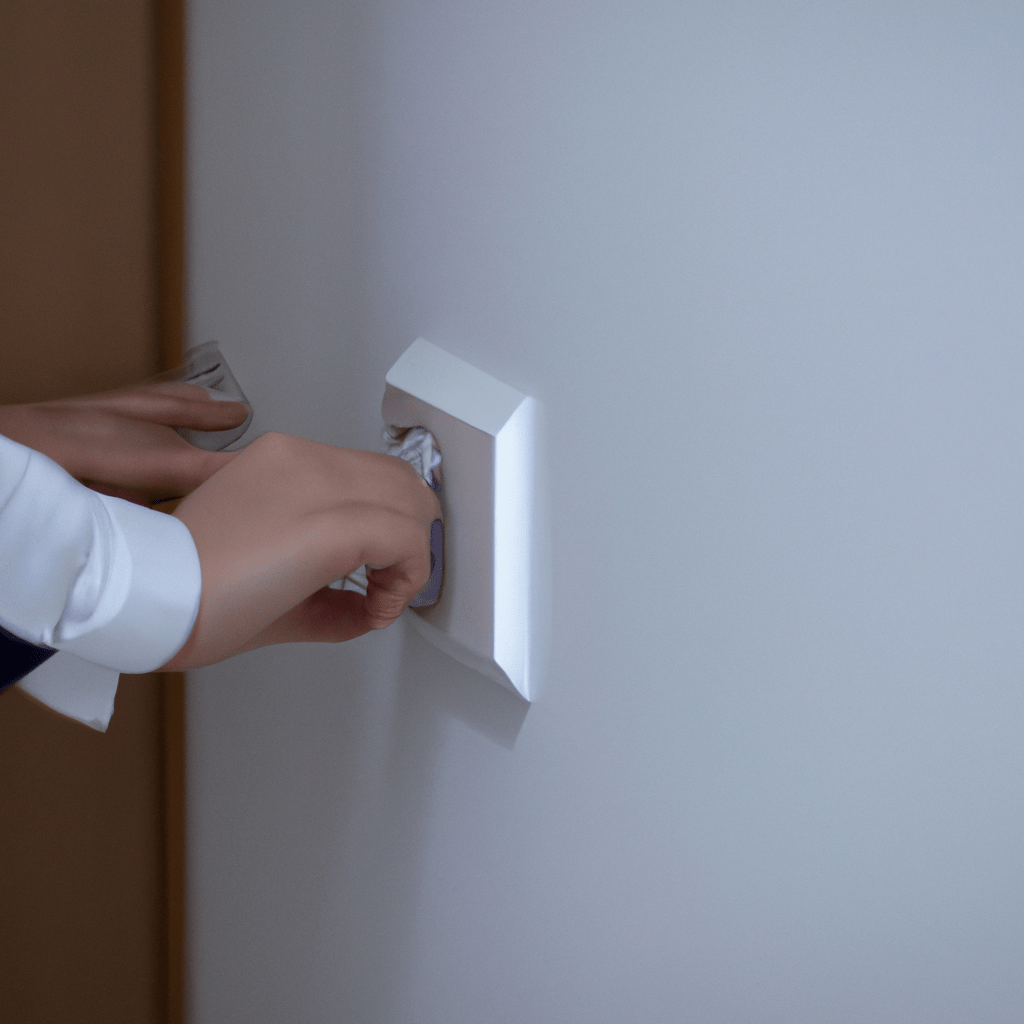 [Photo: A person activating the door alarm to test its functionality]. Sigma 85 mm f/1.4. No text.. Sigma 85 mm f/1.4. No text.
