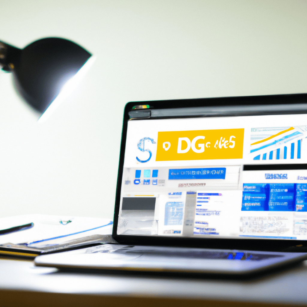 A photo of a laptop with a Solight 1D12 website displayed on the screen, surrounded by various SEO tools and charts.. Sigma 85 mm f/1.4. No text.