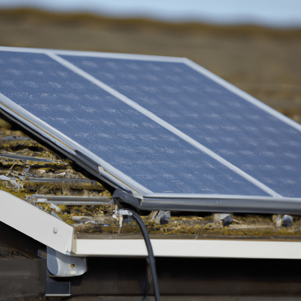A photo of a solar panel on a cabin roof, providing backup electricity in case of a power outage.. Sigma 85 mm f/1.4. No text.
