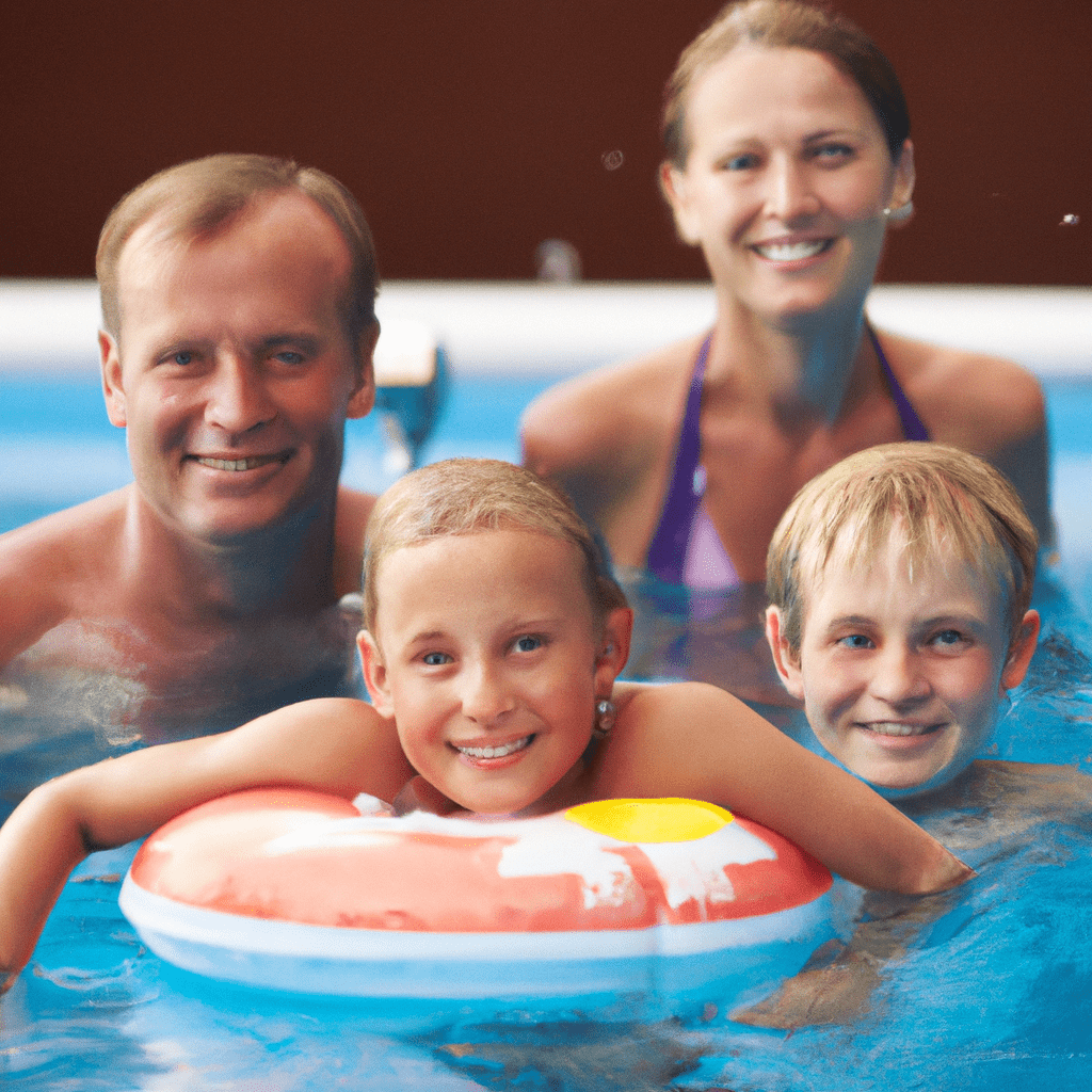 4 - [Peace of mind: A happy family enjoying a swim in their pool, protected by a reliable and stylish pool alarm. Create a safe and worry-free environment for your loved ones. #PoolSafety]. Sigma 85 mm f/1.4. No text.